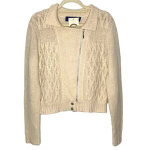 Aran Crafts NWT Cable Knit Irish Wool Sweater Cardigan Asymmetrical Zip Front M